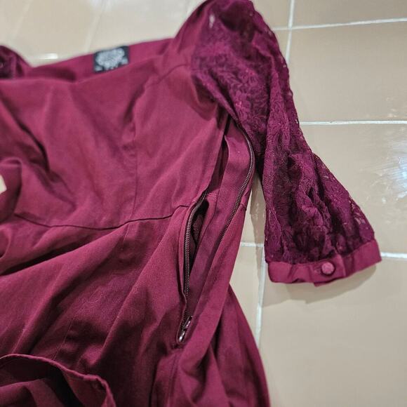 Hearts & Roses Retro 50’s Pinup Lace Sweetheart Dress Size 6 Small Burgundy - Picture 6 of 8